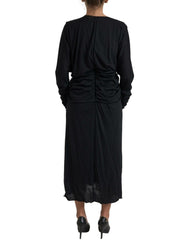 Dolce & Gabbana schwarzes Wickel-Kleid aus Wolle, Etui-Stil, Midi-Länge