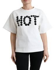 Dolce & Gabbana T-Shirt Weiß Baumwolle Stretch Schwarz HEISSER Kristall