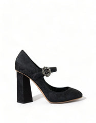 Dolce & Gabbana Black Brocade Mary Janes Heels Pumps Shoes