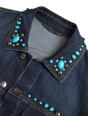 Dolce & Gabbana Blaue Jeansjacke mit türkisfarbenen Steinen besetzt