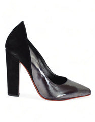 Cédric Charlier Gray Black Leather Suede Heels Pumps Shoes