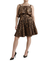 Dolce & Gabbana Braunes ärmelloses A-Linien-Kleid mit Leopardenmuster