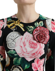 Dolce & Gabbana Schwarzes A-Linien-Kleid aus Spitze mit floralen Verzierungen