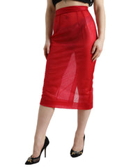 Dolce & Gabbana Rode Transparante Hoge Taille Kokerrok