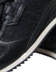 Dolce & Gabbana Schwarze floral gemusterte Schnürschuhe aus Leder und Spitze