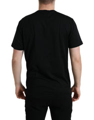 Dolce & Gabbana Black Cotton Dog Tag Round Neck T-shirt