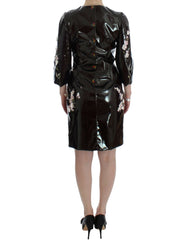 Dolce & Gabbana schwarzes Etuikleid mit Blumenmuster und 3/4-Ärmeln