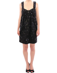 Dolce & Gabbana Schwarzes Kleid mit Blumenmuster und Kristallen
