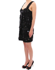 Dolce & Gabbana Schwarzes Kleid mit Blumenmuster und Kristallen