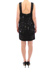 Dolce & Gabbana Schwarzes Kleid mit Blumenmuster und Kristallen
