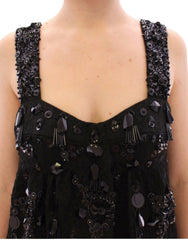 Dolce & Gabbana Schwarzes Kleid mit Blumenmuster und Kristallen