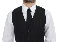 Dolce & Gabbana Schwarze gestreifte Weste aus Wolle und Seide