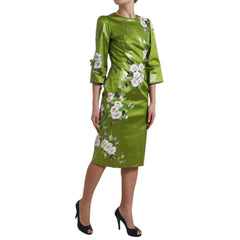 Dolce & Gabbana Grünes, blumenverziertes Etui-Midikleid