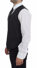Dolce & Gabbana Grau Gestreifte Woll-Logo-Weste Gilet Weste