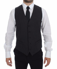 Dolce & Gabbana Grau Gestreifte Woll-Logo-Weste Gilet Weste