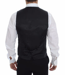 Dolce & Gabbana Grau Gestreifte Woll-Logo-Weste Gilet Weste