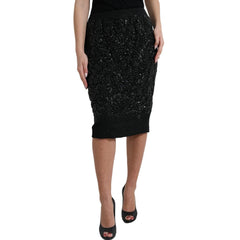 Dolce & Gabbana Schwarzer Kristall Handgefertigter Bleistiftrock (Knielang)
