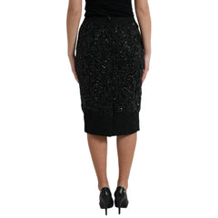 Dolce & Gabbana Schwarzer Kristall Handgefertigter Bleistiftrock (Knielang)