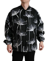 Dolce & Gabbana Schwarze Bomberjacke aus Wolle mit Blumenmuster und Knopfleiste