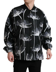 Dolce & Gabbana Schwarze Bomberjacke aus Wolle mit Blumenmuster und Knopfleiste