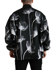 Dolce & Gabbana Schwarze Bomberjacke aus Wolle mit Blumenmuster und Knopfleiste