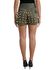 Dolce & Gabbana Grüne verzierte High-Waist Hot Pants Shorts aus Baumwolle