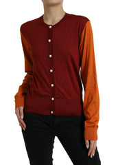 Dolce & Gabbana Multicolor Cardigan Color Block Seidenpullover mit Rundhalsausschnitt