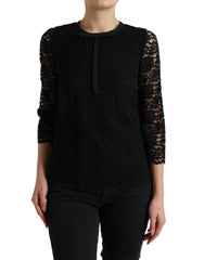 Dolce & Gabbana Schwarze STAFF Bluse Blumen Spitze Nylon Top
