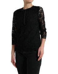 Dolce & Gabbana Schwarze STAFF Bluse Blumen Spitze Nylon Top