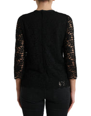 Dolce & Gabbana Schwarze STAFF Bluse Blumen Spitze Nylon Top