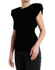 Dolce & Gabbana Schwarze Samt-Bluse mit Passform und gepolsterten Schultern