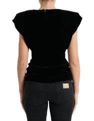 Dolce & Gabbana Schwarze Samt-Bluse mit Passform und gepolsterten Schultern