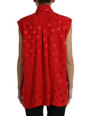 Dolce & Gabbana Rot Gepunktete Ärmellose Bluse mit Kragen