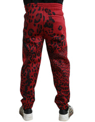 Dolce & Gabbana Rote Schwarze Leopard Stretch Jogger Hose