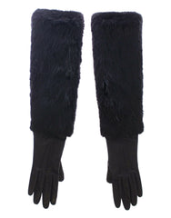 Dolce & Gabbana Schwarze Biberfell Lammleder Ellenbogenhandschuhe