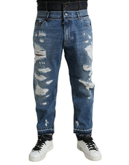 Dolce & Gabbana Blaue zerfetzte Baumwoll-Herrenjeans