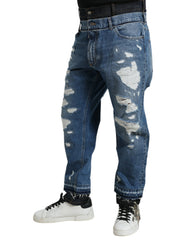 Dolce & Gabbana Blaue zerfetzte Baumwoll-Herrenjeans