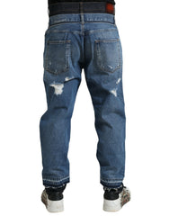 Dolce & Gabbana Blaue zerfetzte Baumwoll-Herrenjeans