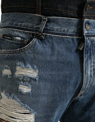 Dolce & Gabbana Blaue zerfetzte Baumwoll-Herrenjeans