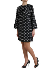 Dolce & Gabbana Schwarz Weiß Gepunktetes Nylon-Mini-Schlauchkleid