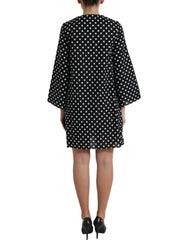 Dolce & Gabbana Schwarz Weiß Gepunktetes Nylon-Mini-Schlauchkleid
