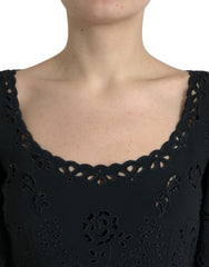 Dolce & Gabbana Schwarzes florales Spitzen-Viskose-Bodycon-Midikleid