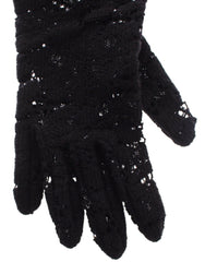 Dolce & Gabbana Schwarze Spitzenhandschuhe aus Wolle, Lammfell und Pelz (Ellbogenlang)