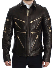 Dolce & Gabbana Braune Lammleder-Reißverschlussjacke