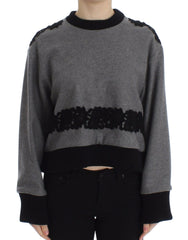 Dolce & Gabbana Grau Schwarzer Spitze Wolle Kaschmir Pullover