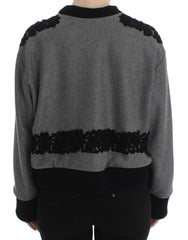 Dolce & Gabbana Grau Schwarzer Spitze Wolle Kaschmir Pullover
