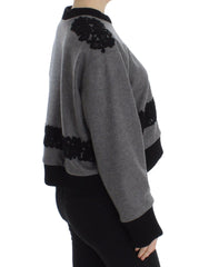 Dolce & Gabbana Grau Schwarzer Spitze Wolle Kaschmir Pullover