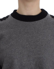 Dolce & Gabbana Grau Schwarzer Spitze Wolle Kaschmir Pullover