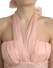 Dolce & Gabbana Pinkes Seidenchiffon Neckholder-Midi-Kleid in A-Linie mit Falten