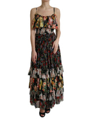 Dolce & Gabbana Maxikleid aus mehrfarbiger floraler Chiffon-Stufenoptik